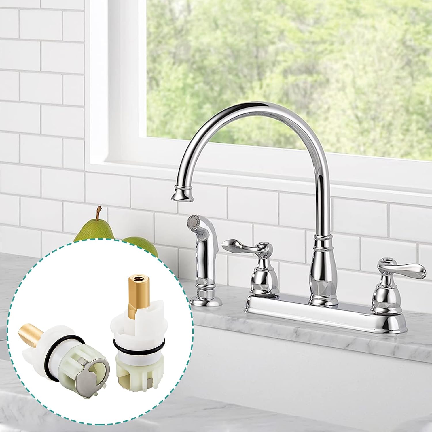 RP25513 faucet stem assembly Replacement Kit for two handle faucet repair kit Includes 1/4 Turn stop RP4993 Seats and Springs 4 Pack