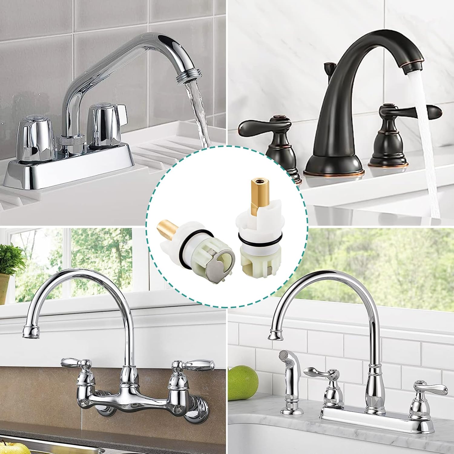 RP25513 faucet stem assembly Replacement Kit for two handle faucet repair kit Includes 1/4 Turn stop RP4993 Seats and Springs 4 Pack